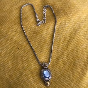Blue topaz-like silver/gold tone Brighton necklace